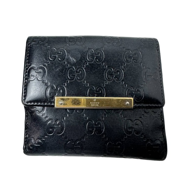 GUCCI Made In Italy Unisex Black Metallic Guccissima Compact Wallet - Picture 2 of 15